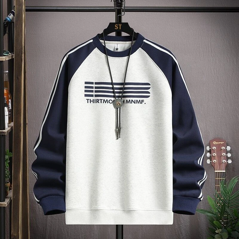 2025春新款圆领卫衣青年学生时尚宽松百搭潮流袖子拉条运动长袖款