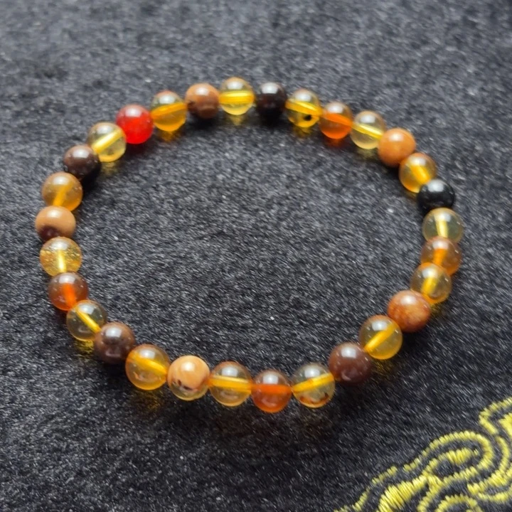 琥珀未镶嵌珠宝奇石6.2mm多宝单圈