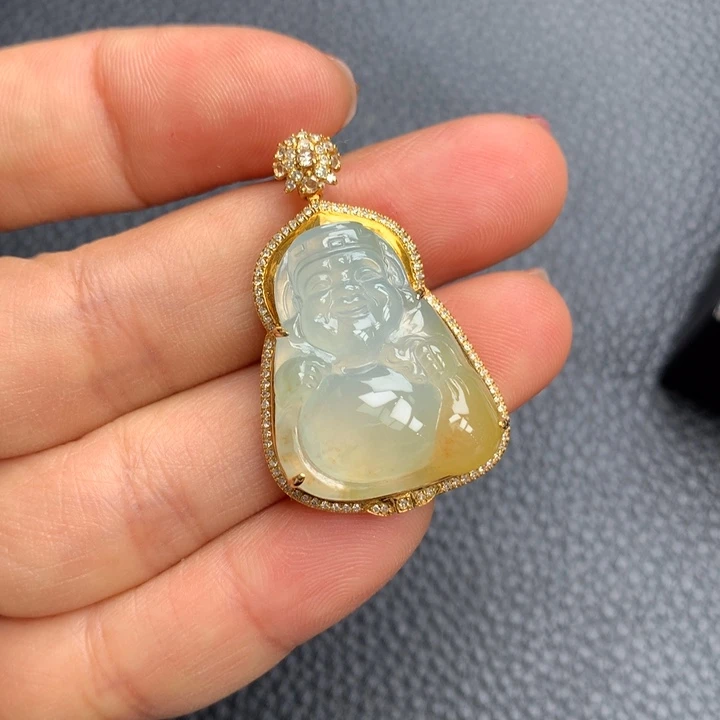 翡翠吊坠(不含链)18K金镶嵌