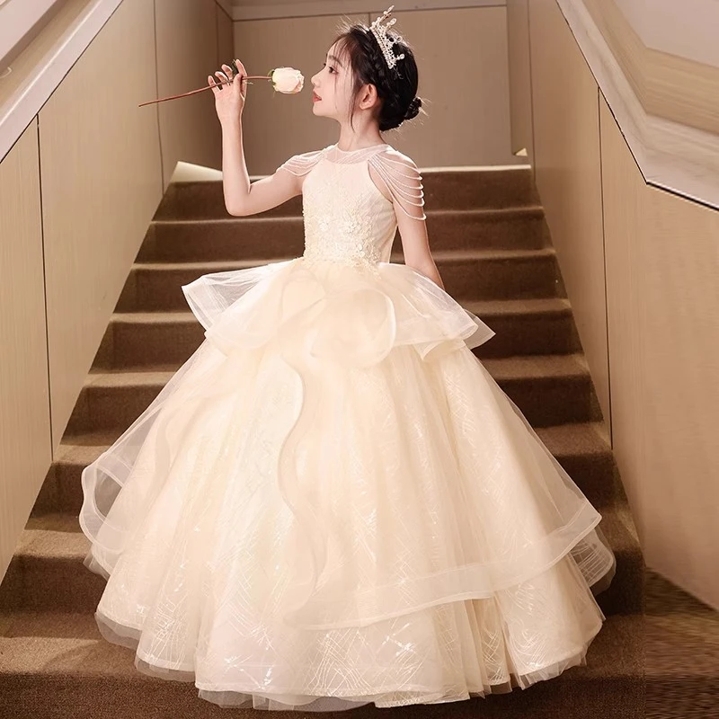 女童礼服轻奢小众高端花童婚礼女孩生日钢琴演出表演服儿童公主裙