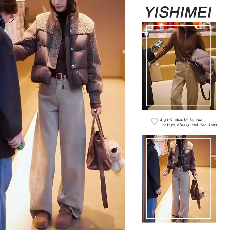 冬装搭配一整套2025年新款时尚拼接短款棉服高腰休闲裤两件套装