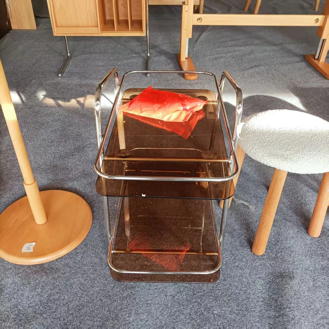 650*380*680MM移动置物架床头收纳零食架子玻璃餐车小推车