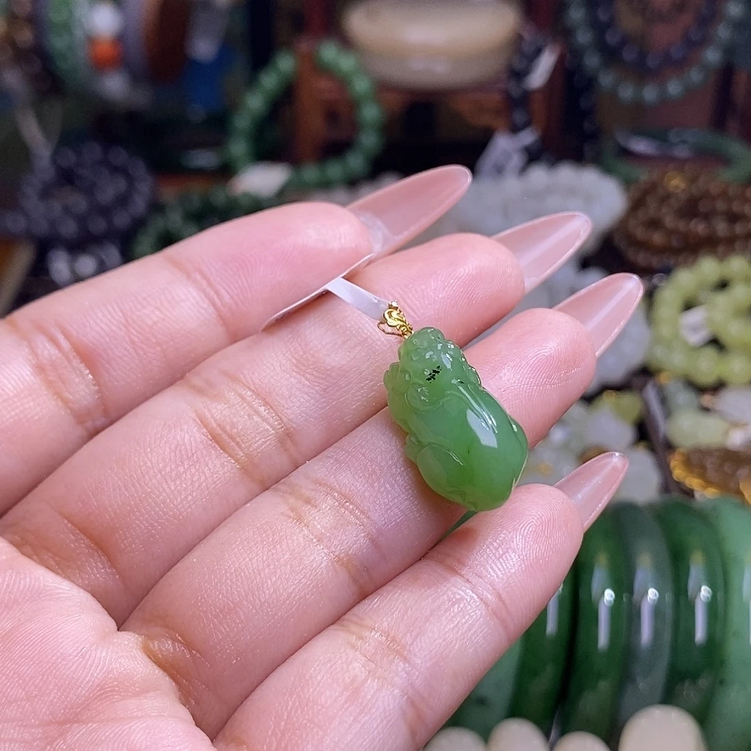 未镶嵌手镯和田玉碧玉苹果绿金镶貔貅