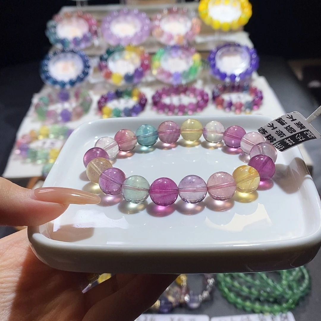 萤石手链未镶嵌桃花冰粉色11mm福利价