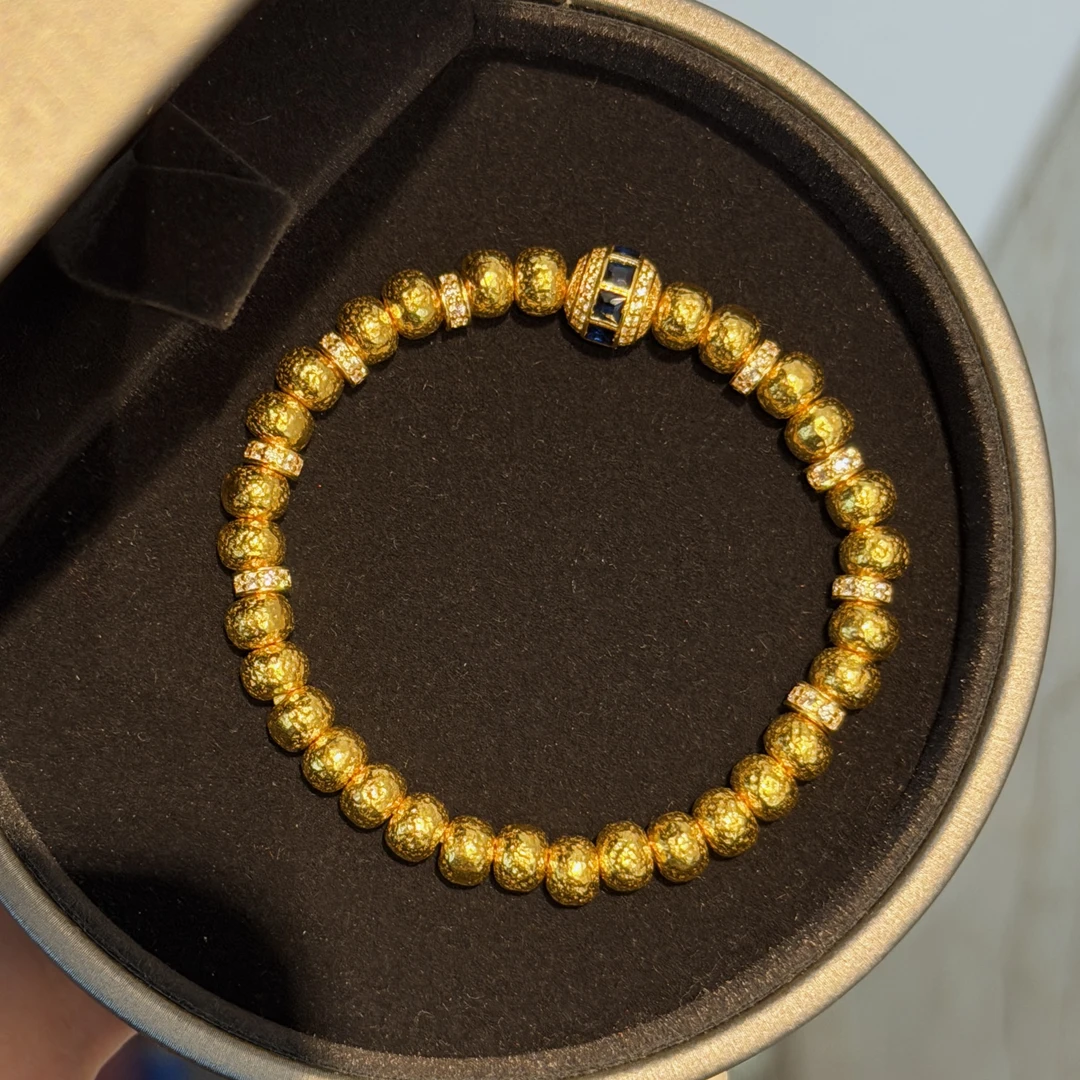 足金999【锤纹苹果珠】手链38.9克