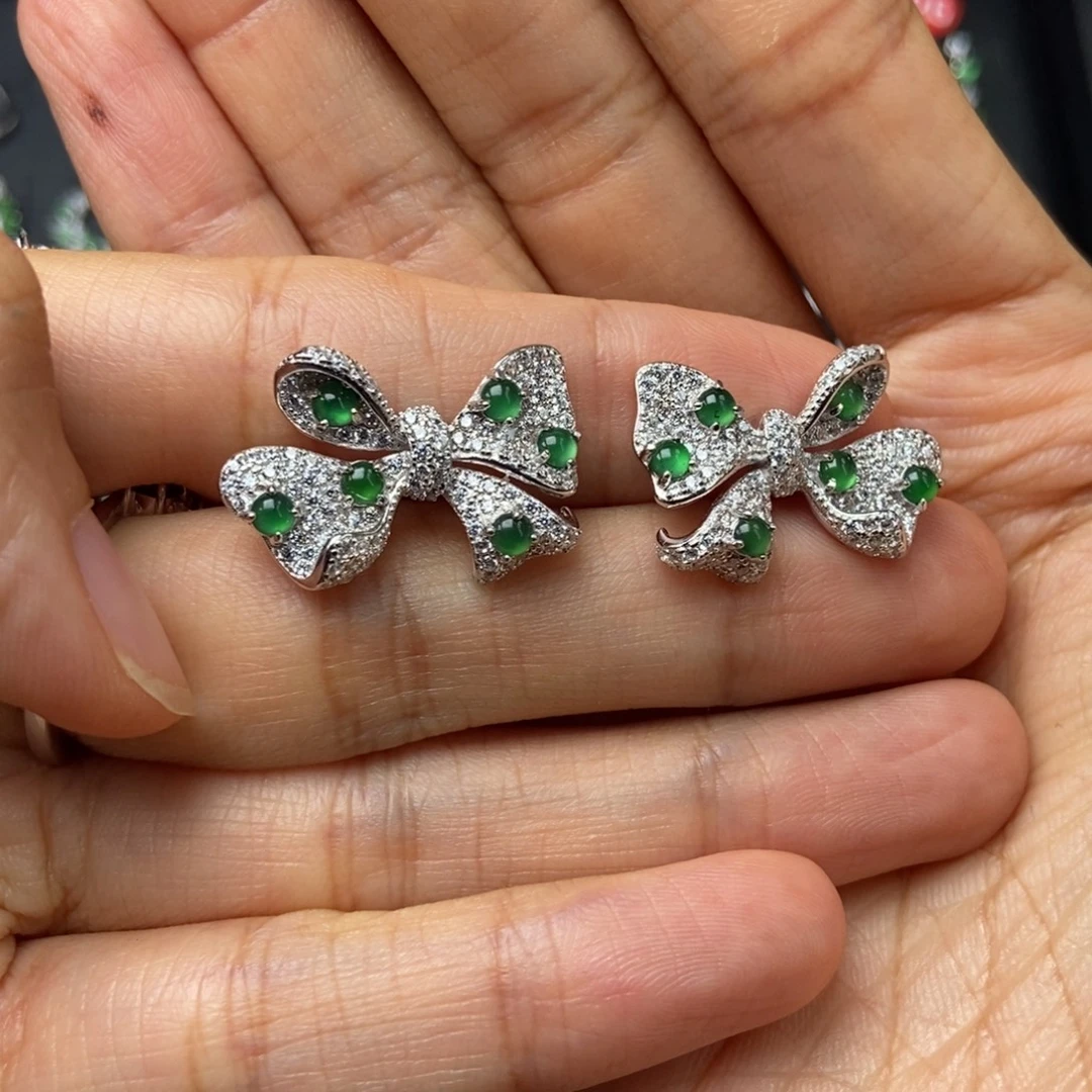 女***皇翡翠银S925镶嵌耳饰