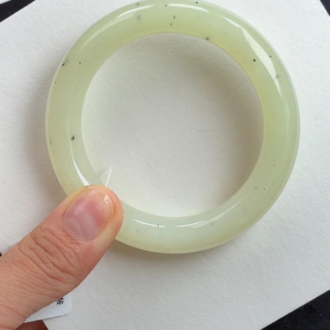 和田玉未镶嵌手镯黄口点墨漏9号