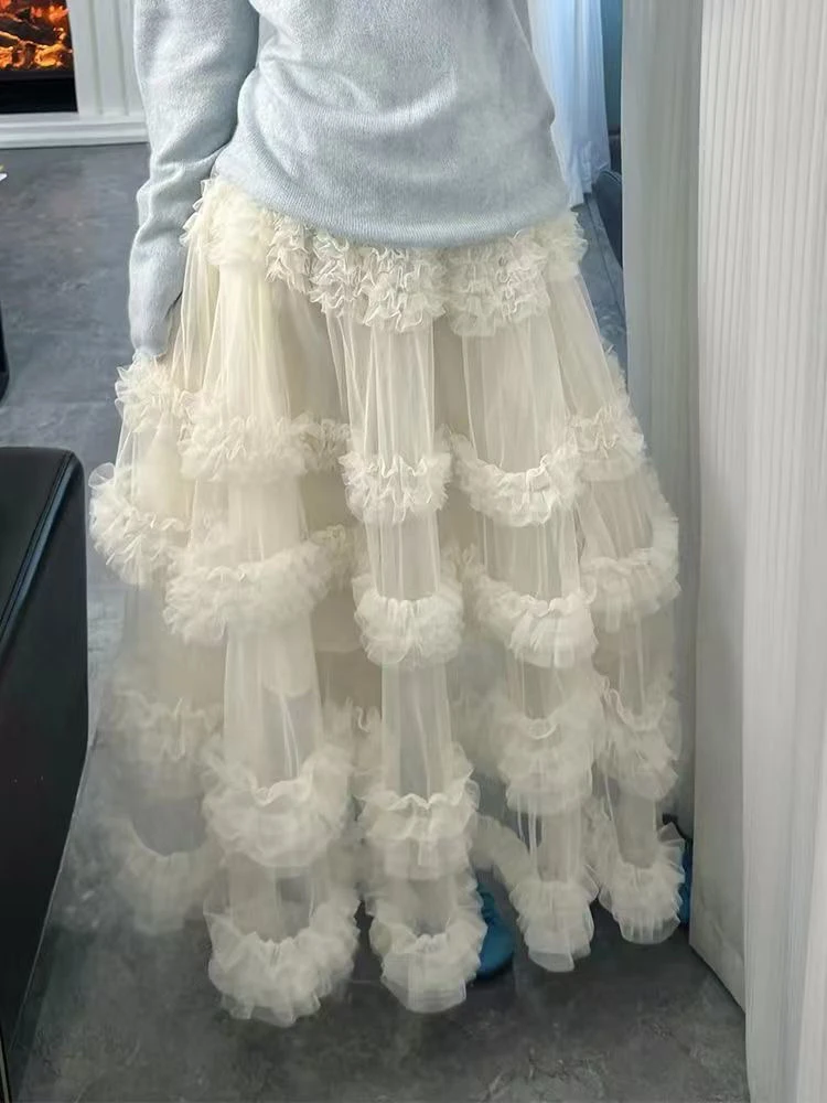 超仙层层网纱蛋糕裙女2025春季新款高腰显瘦甜美重工蓬蓬半身长裙