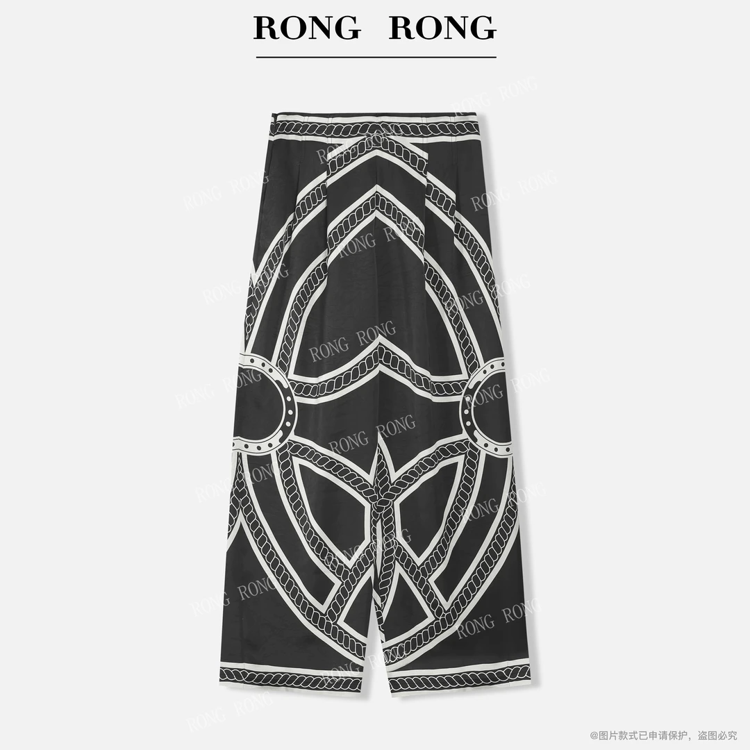 溶溶【潇洒主调】RONGRONG 微皱肌理裁片印花风直筒休闲裤ZGX6K2048