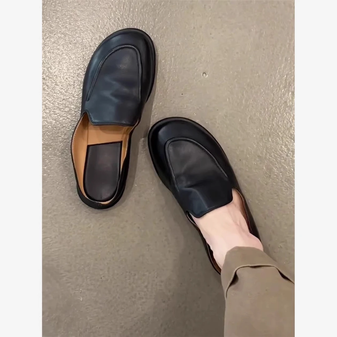 全羊皮~法式复古风方头鱼纹粗跟凉鞋百搭一字扣带包头鞋2025