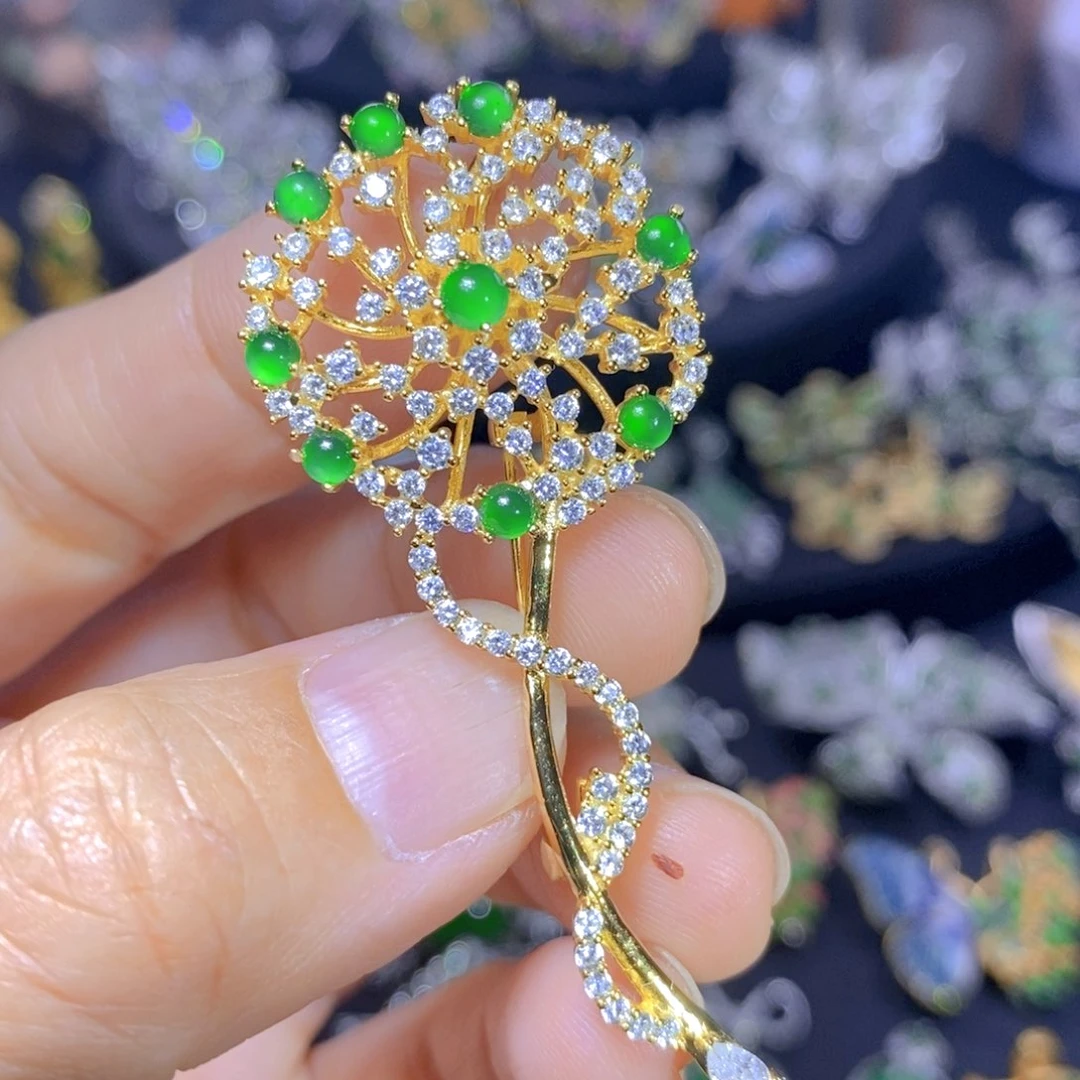 翡翠银S925镶嵌吊坠(不含链)天然有机