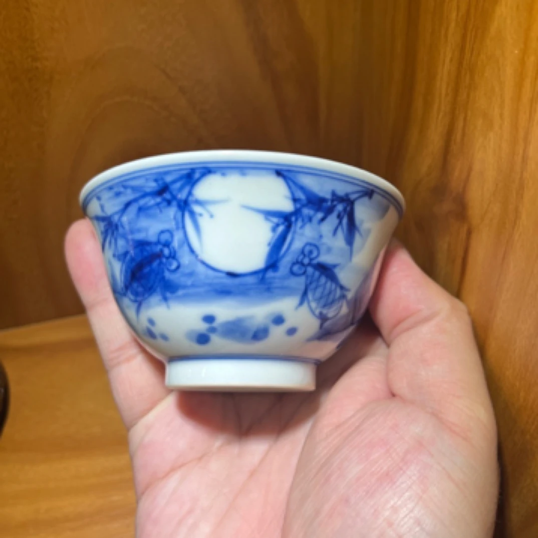 熙工坊 陶瓷手绘主人杯 青花金玉满堂荷叶杯 全手工 景德镇高温瓷