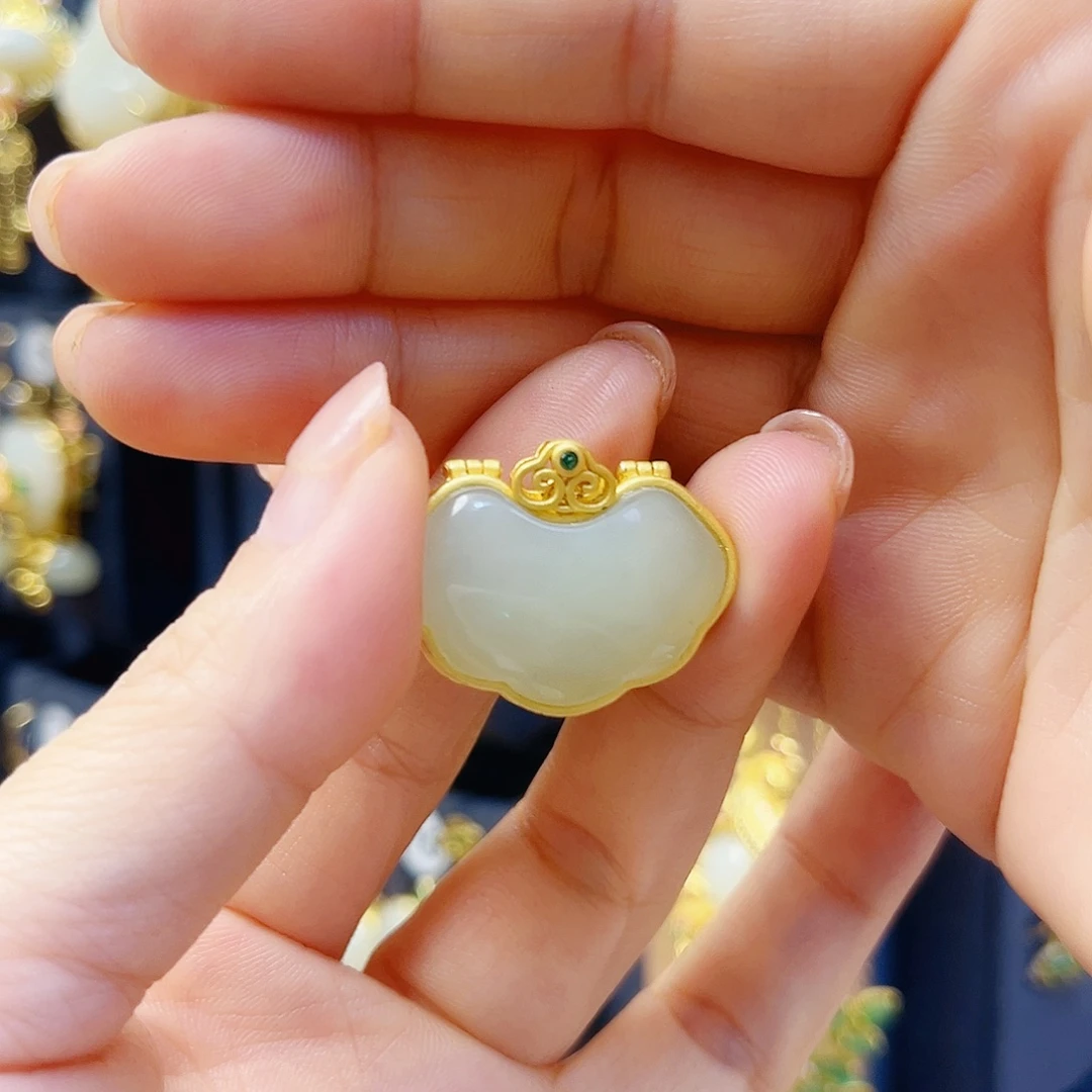 和田玉银S925镀金镶嵌耳饰