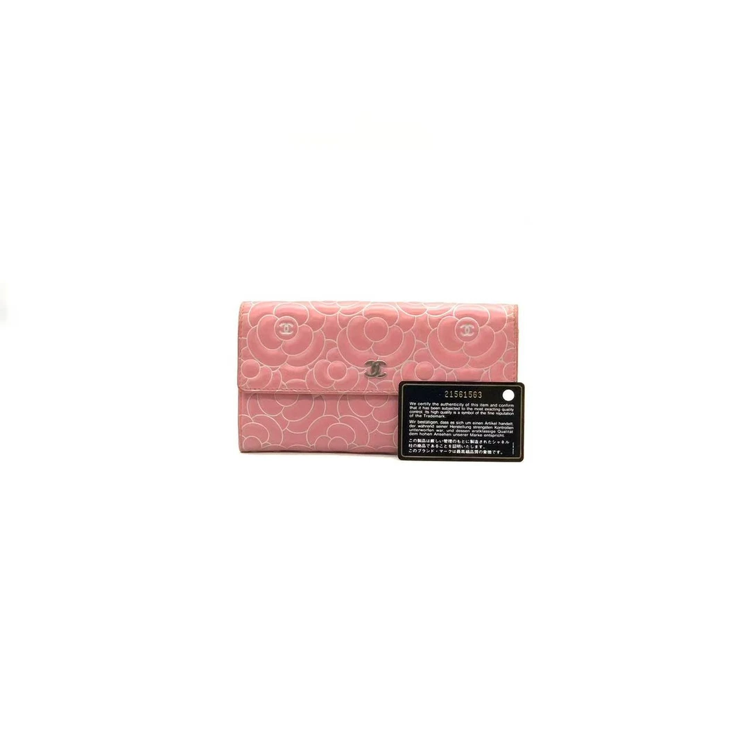 95新 Chanel/香奈儿 粉色山茶花钱包/21开