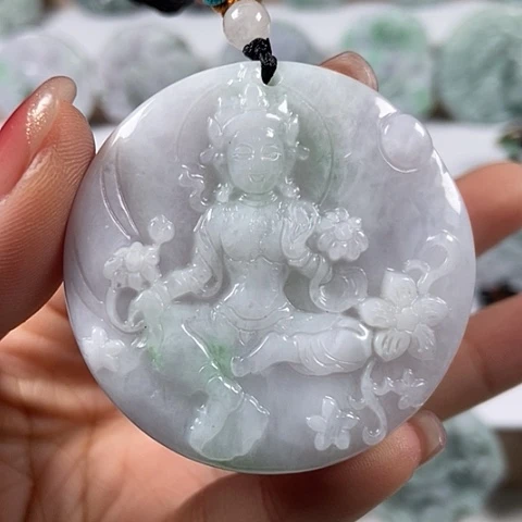 翡翠颈饰未镶嵌山水观音福利两面