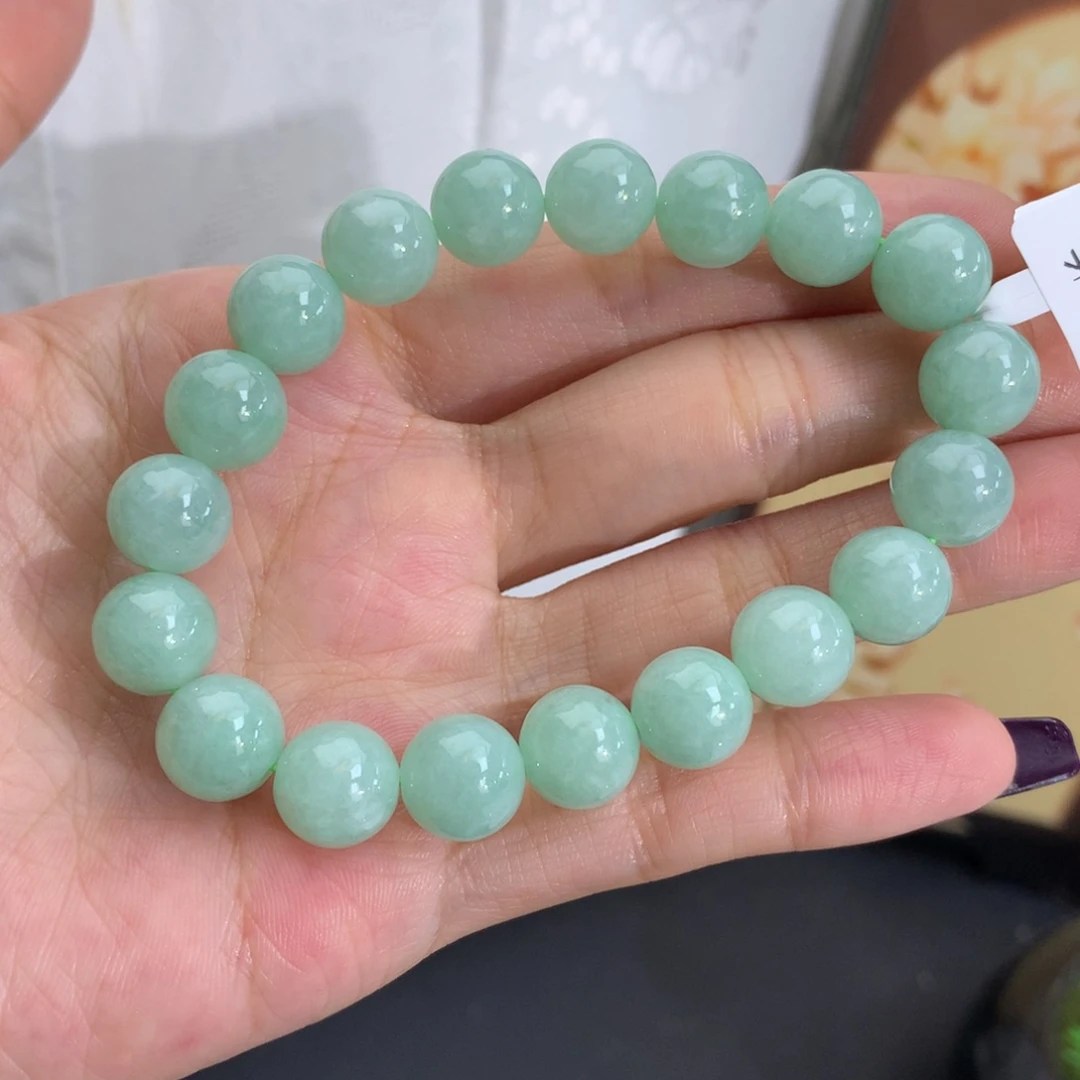 翡翠未镶嵌手串卡10细润淡果绿手串