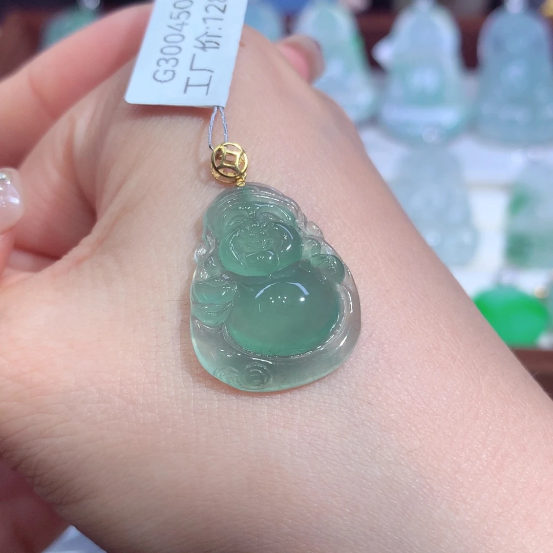 吊坠(不含链)18K金镶嵌翡翠天然缅甸A货翡翠揭阳工财神爷