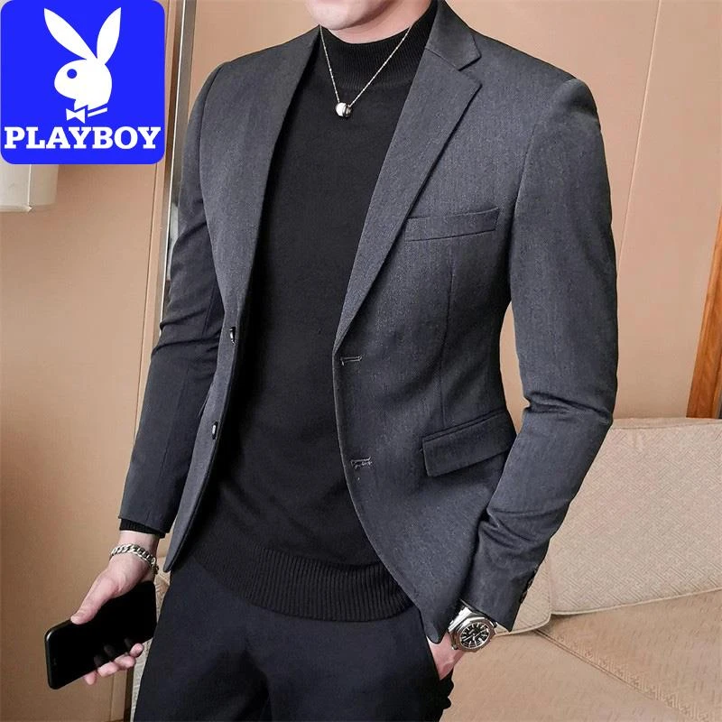 花花公子冬季休闲西服男韩版潮流修身商务职业正装男士小西装外套