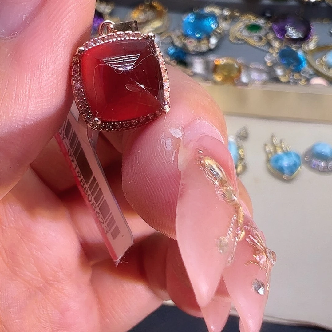 石榴石（芬达石）吊坠银S925镶嵌