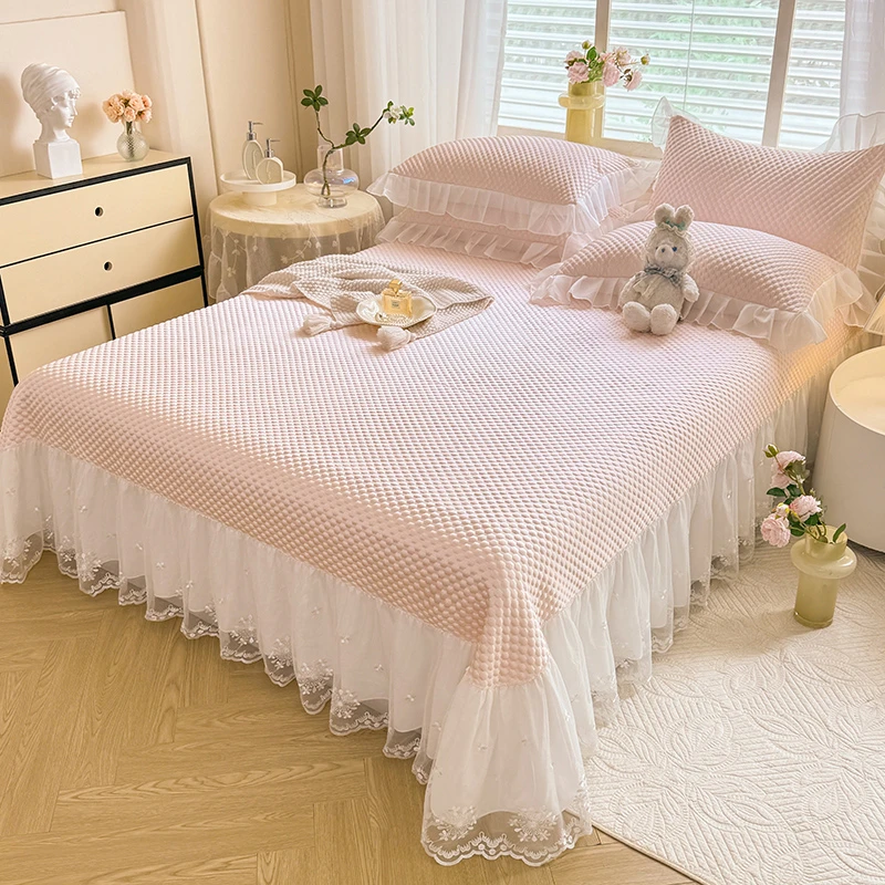 新款床裙款冰丝席豆豆冰丝凉席三件套1.5床.1.8床.2.0床床群款