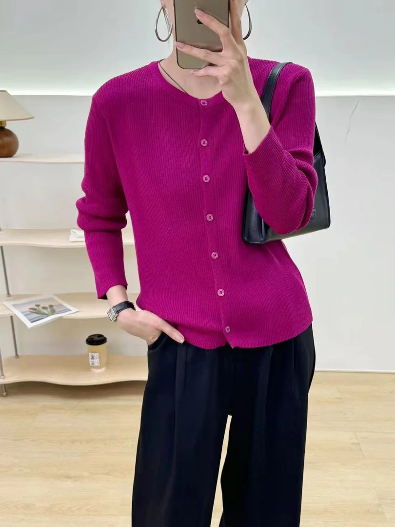 867【玫红 开衫】休闲针织开衫女欧货v领简约宽松