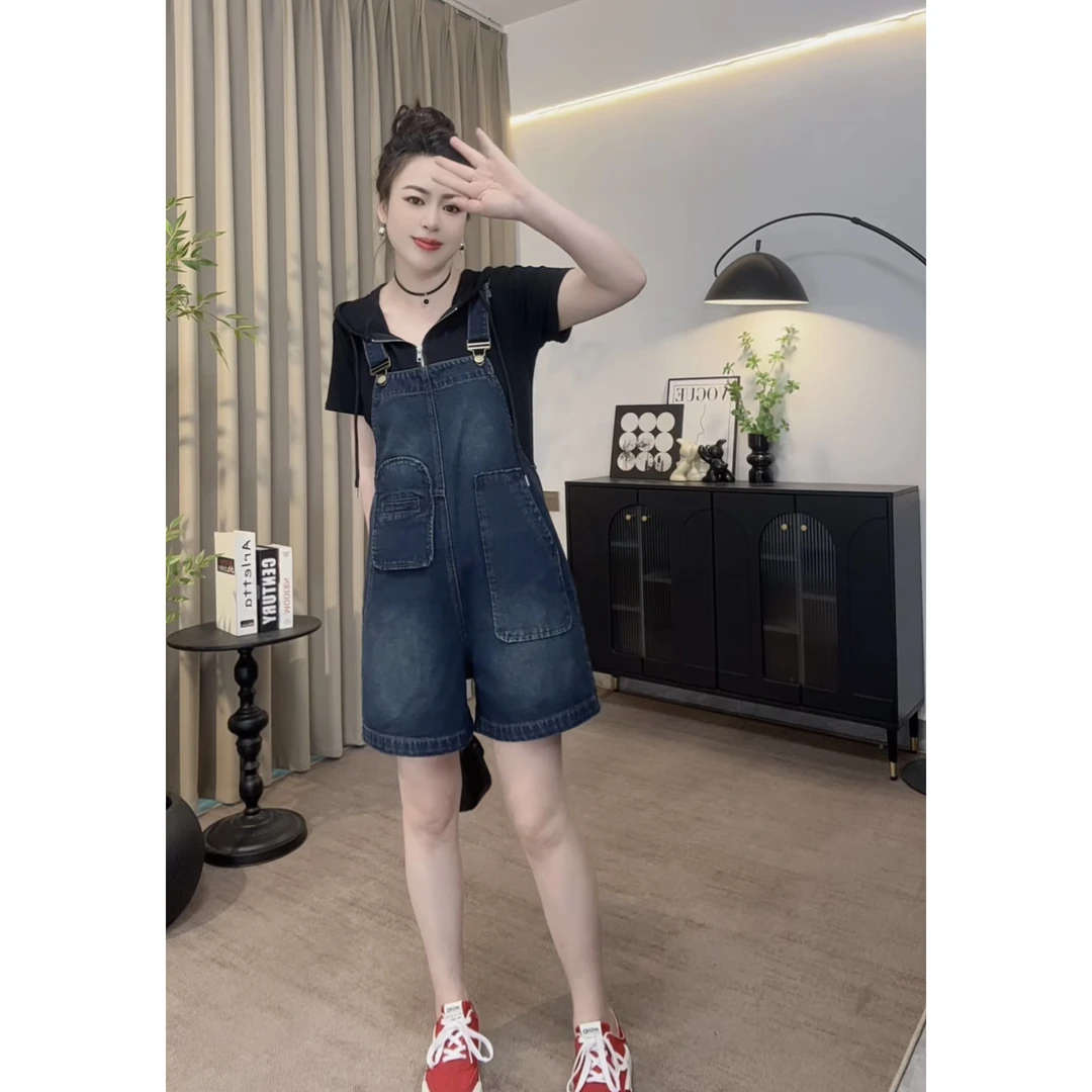 【软牛仔】2025夏季牛仔背带短裤女小个子大码减龄宽松显瘦A字短裤