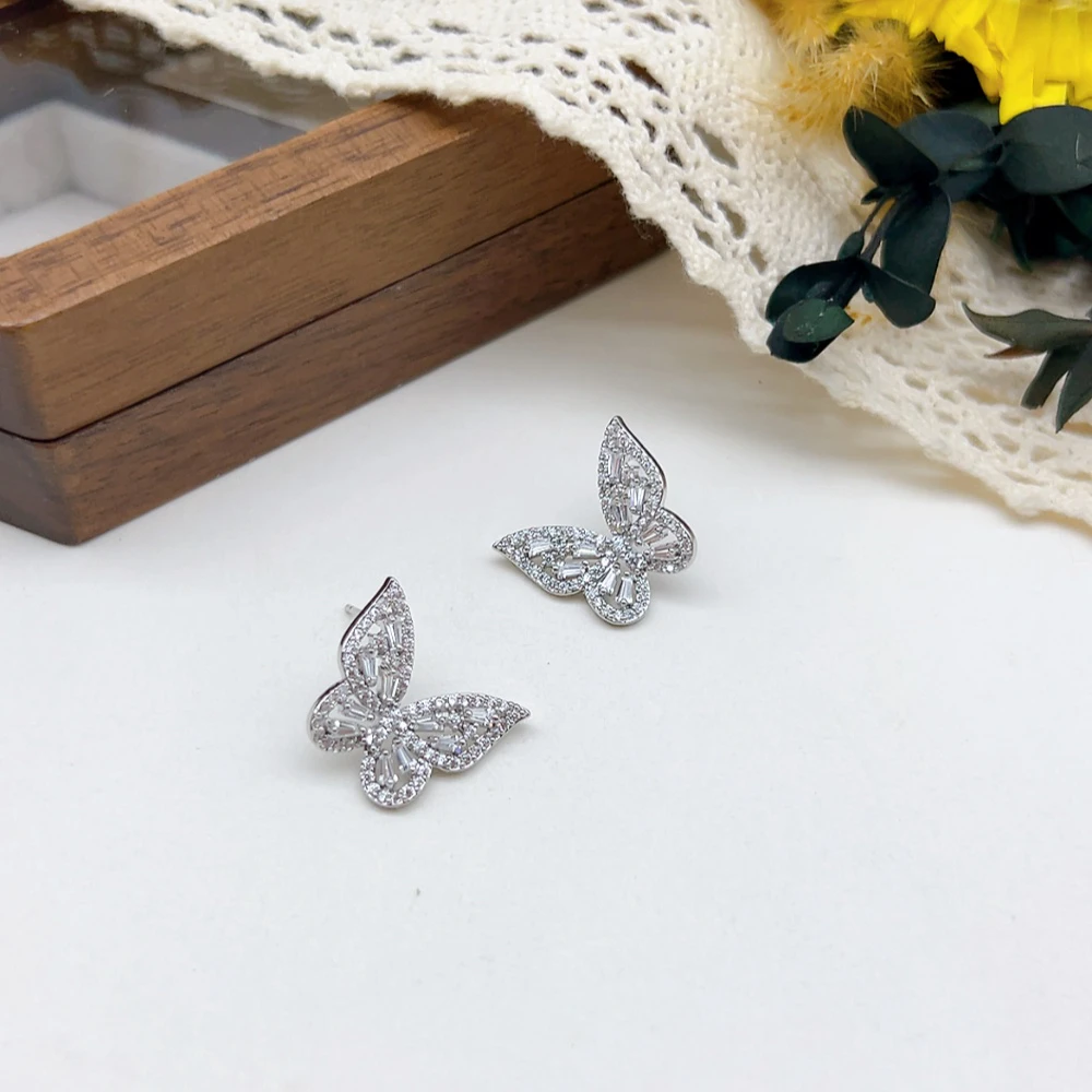 铜合金仿水晶耳饰 银针 03031 好啊商店 水J微镶蝴蝶耳钉-银色