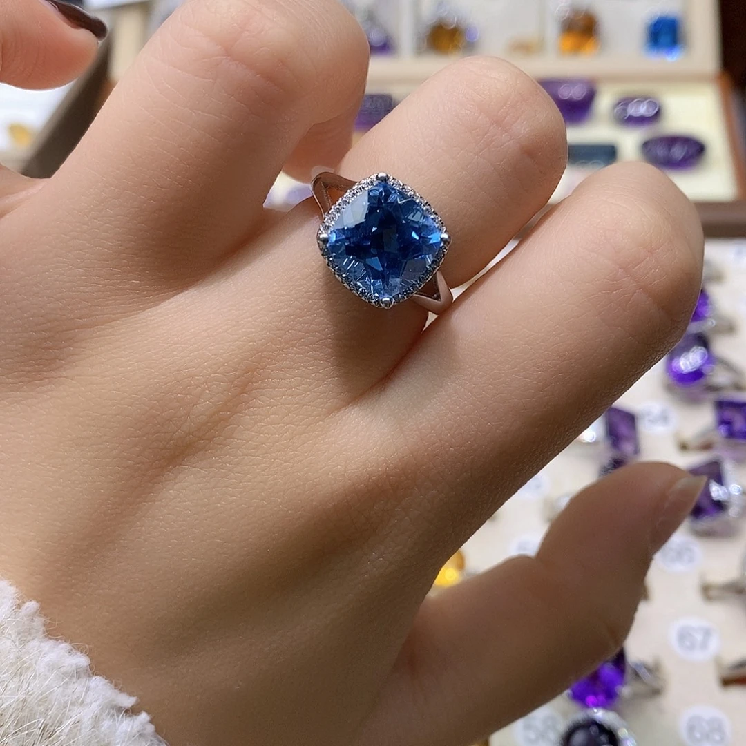 小***子戒指托帕石银S925镶嵌纯天然托帕石戒指J