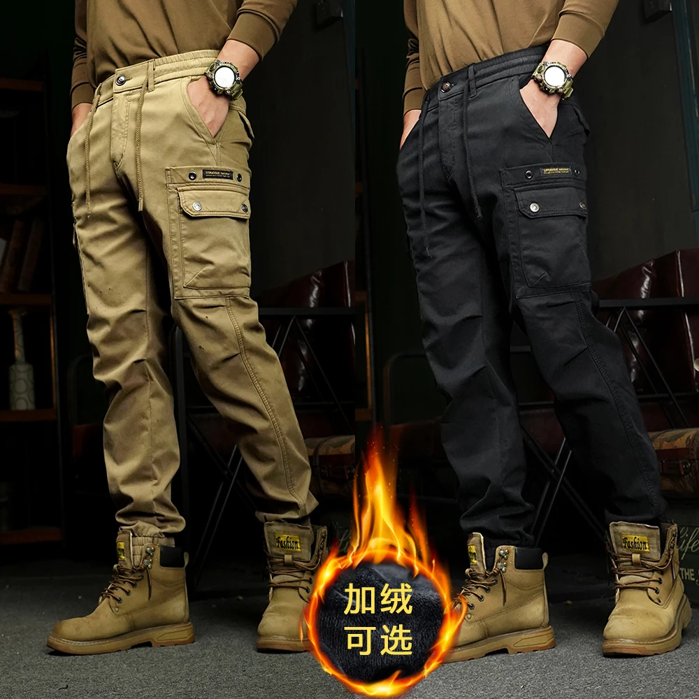 新款冬季保暖男工装裤加绒休闲裤胖子大码百搭户外美式宽松束脚裤