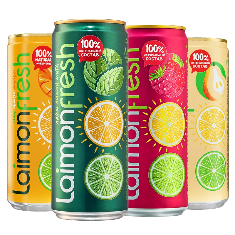 俄罗斯进口laimonfresh柠檬味芒果味梨味浆果味330ml/罐碳酸饮料