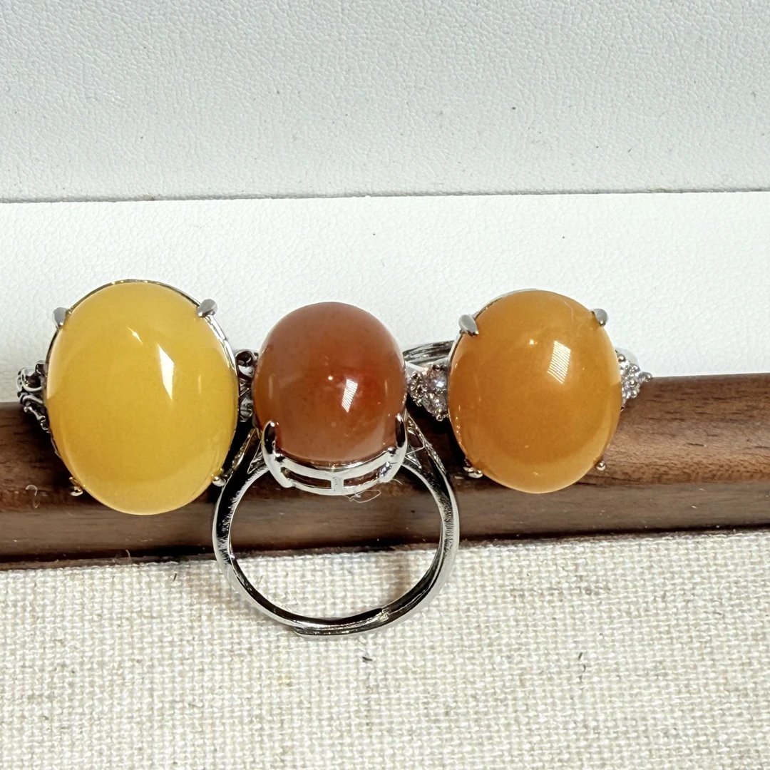 天然黄龙玉铜镶活口戒指