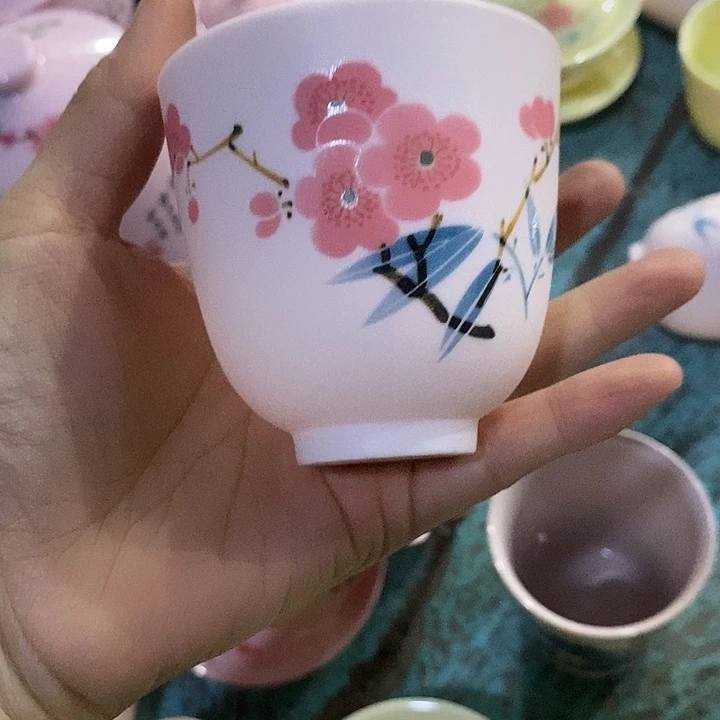 摆件陶红稀土红梅大杯