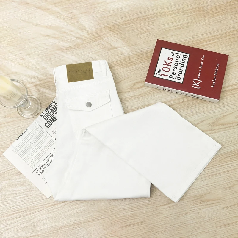 2025新款爆款白色牛仔裤挖袋升级高腰窄版直筒阔腿裤