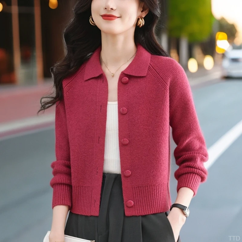 翻领小香风毛衣外套女2025年秋冬新款洋气上衣设计感拉链针织开衫