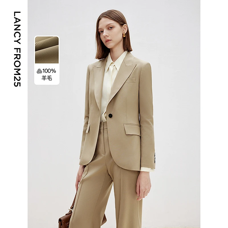 朗姿法式纯羊毛高级感收腰气质修身西服设计西装外套2025年欧若风