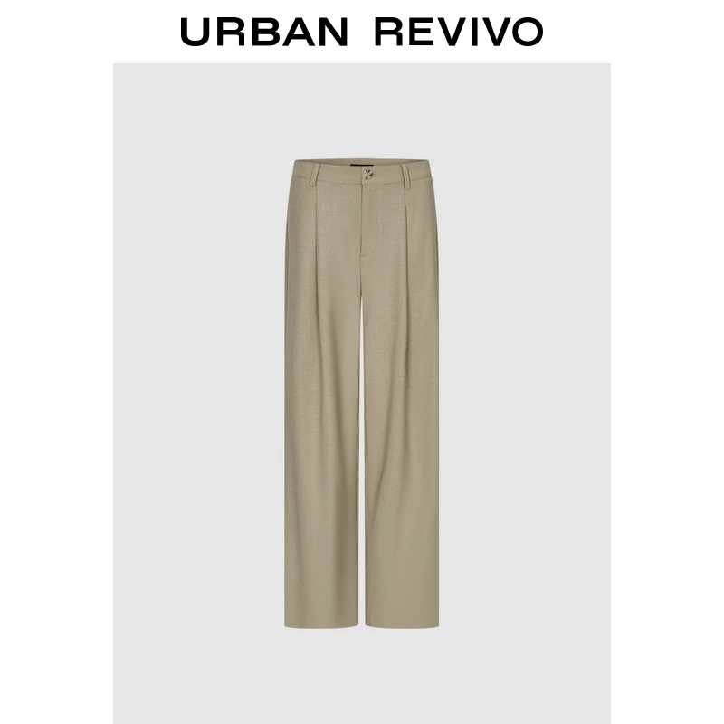 UR2025春季新款女装轻通勤气质百搭褶饰阔腿裤UIS650001