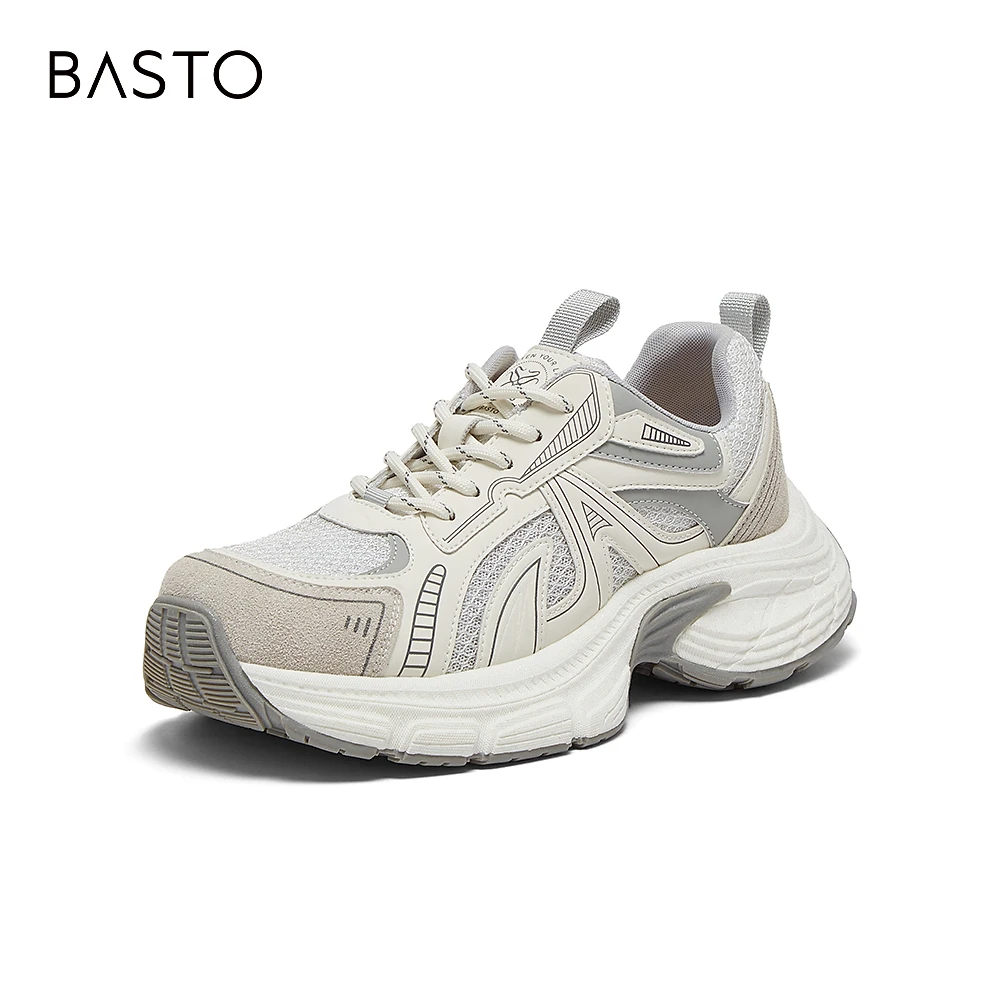 百思图2025春季新款时髦街头运动老爹鞋厚底增高女休闲鞋D7708AM5