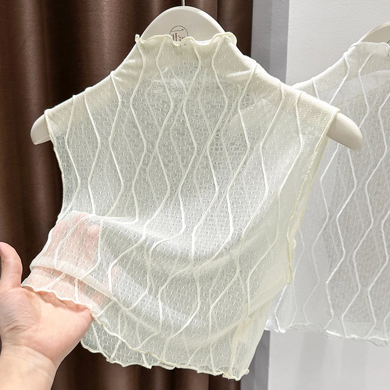 杏色半高领木耳边假领子女爆款2025新款秋季叠穿内搭打底衫上衣