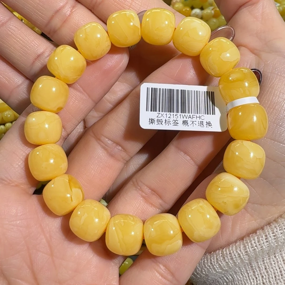 琥珀手链未镶嵌12m焦皮同料老型花蜡手串19.3