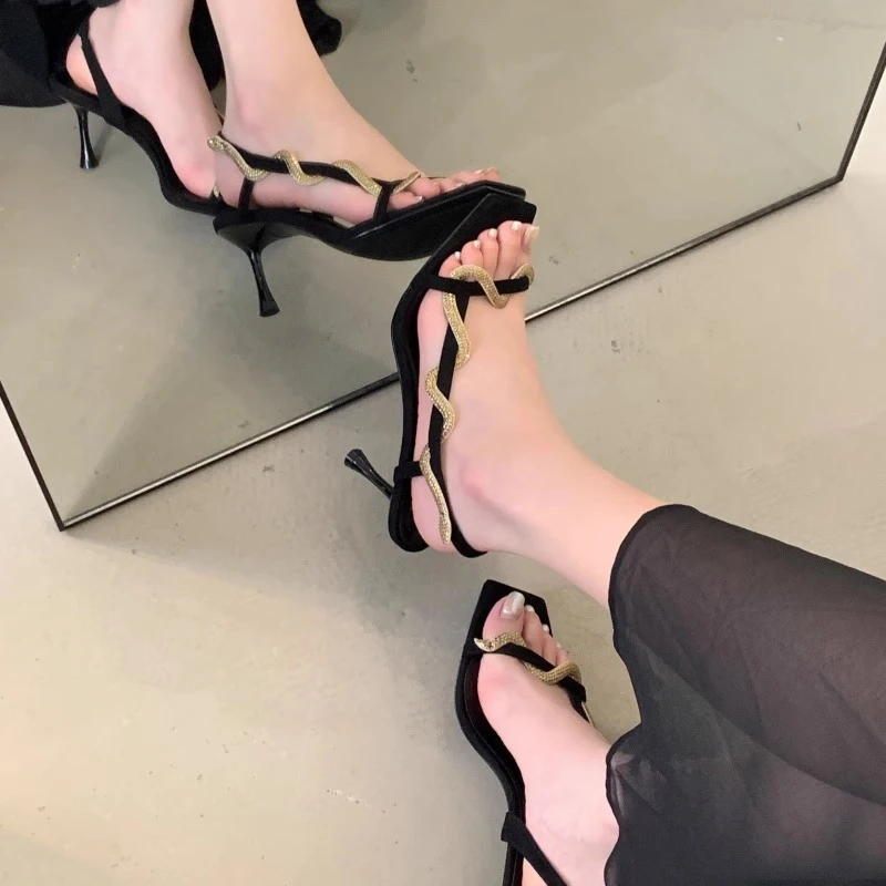 2025年夏季新款法式水钻细跟高跟鞋女外穿百搭时尚方头凉鞋女