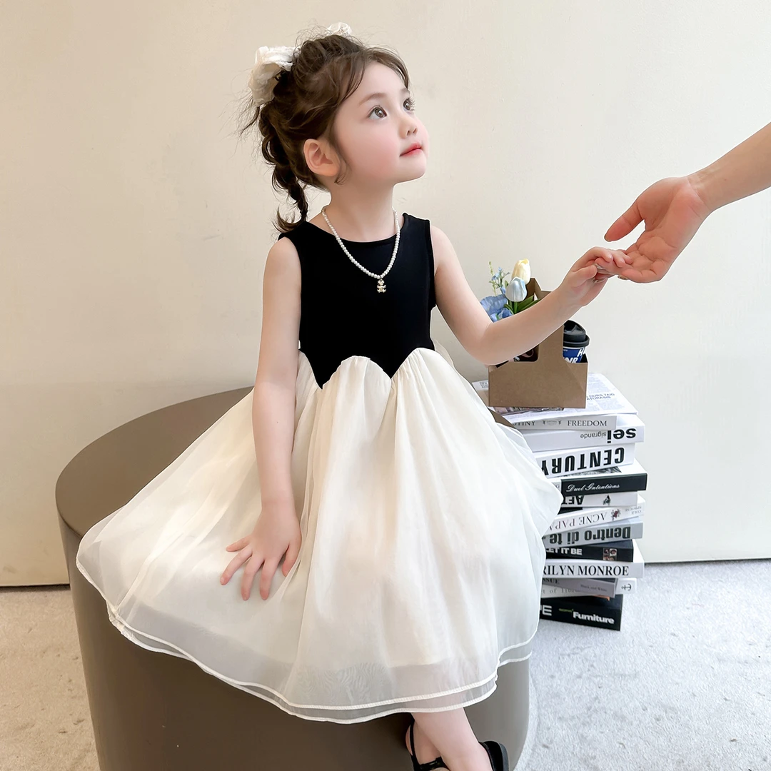 女童连衣裙夏装2025新款洋气儿童网纱公主裙小女孩时尚无袖背心裙