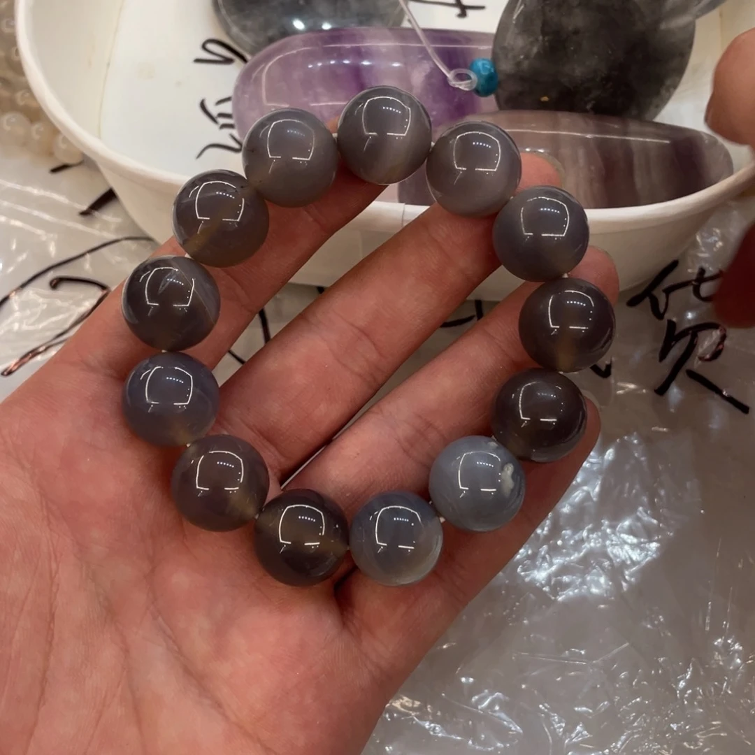 玛瑙/玉髓珠宝半成品未镶嵌一条装烟灰玛瑙手串卡16mm