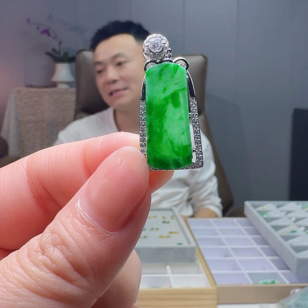 翡翠银S925镶嵌吊坠(不含链)天然