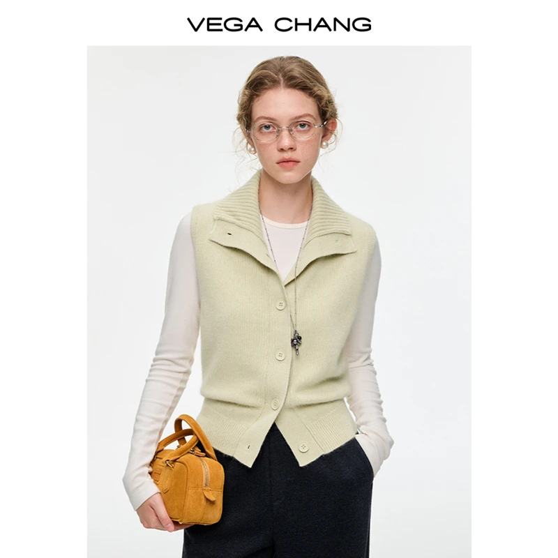 VEGACHANG【暖绒翻领】马甲女秋外穿2025新款慵懒风叠雅上衣0217TS