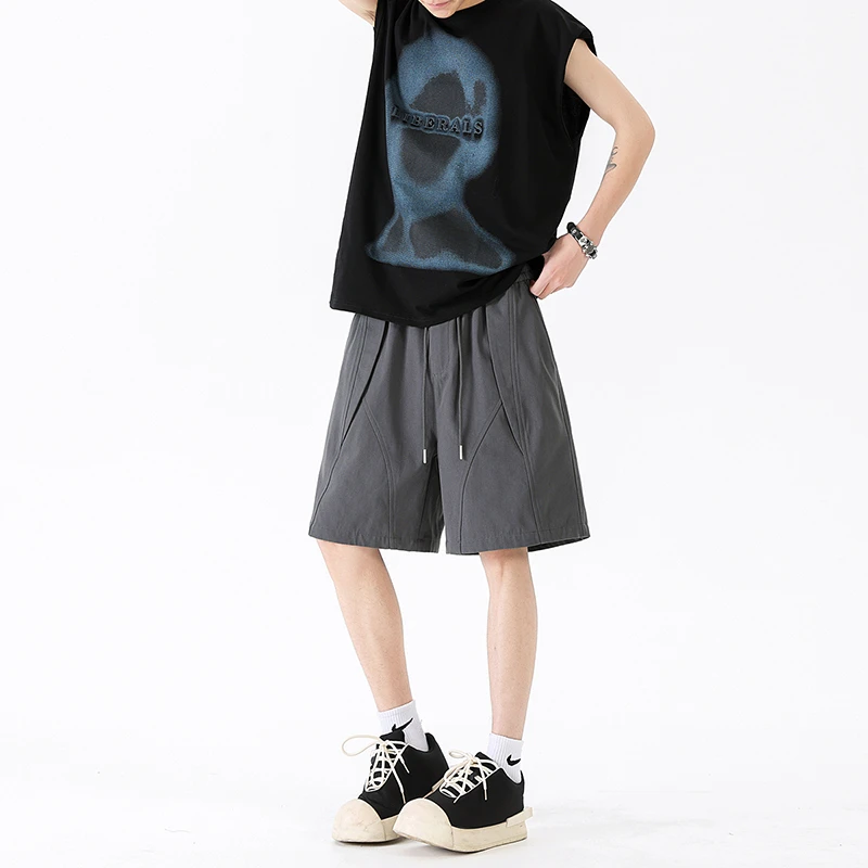 纯棉工装美式外穿短裤复古结构剪裁直筒百搭夏季宽松男士五分裤