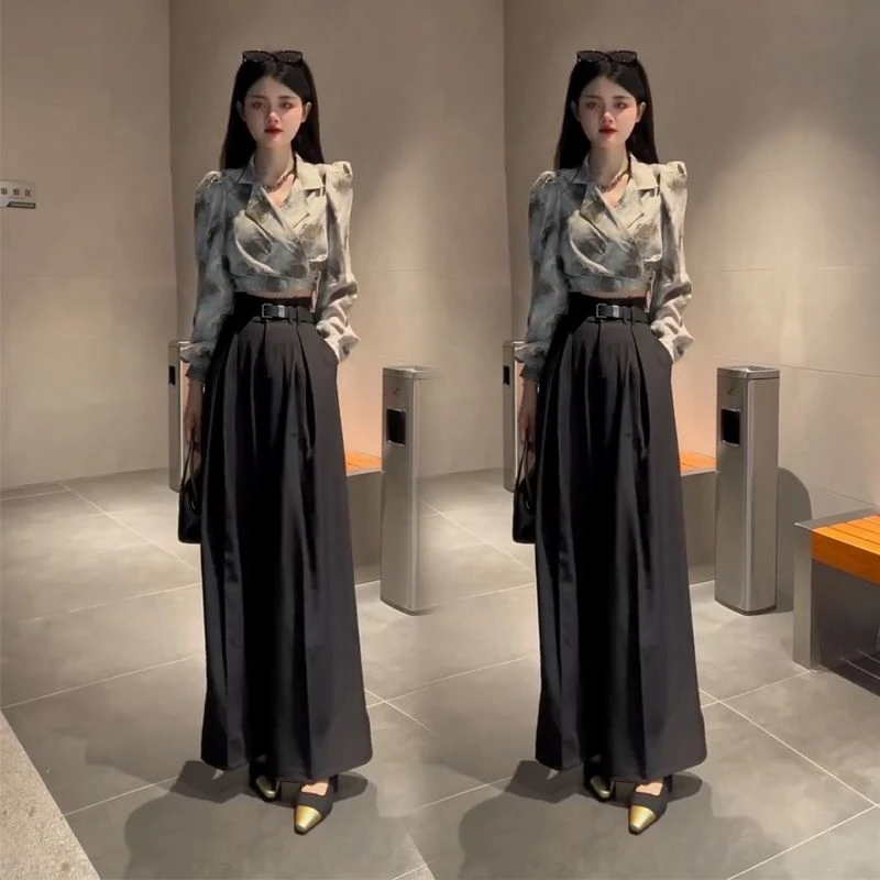 18秋装一整套纯欲风2025新款超仙气质两件套宽松超阔腿裙裤套装