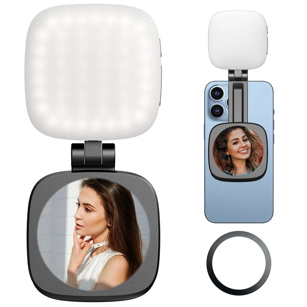 磁吸双色温补光灯适用苹果小米手机自拍折叠氛围美颜灯手机支架