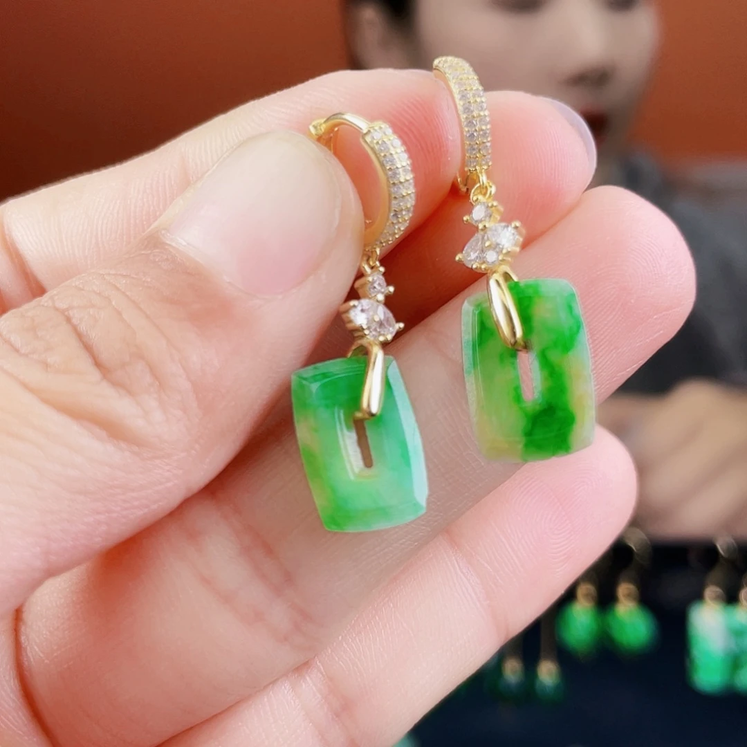 翡翠银S925镶嵌耳饰