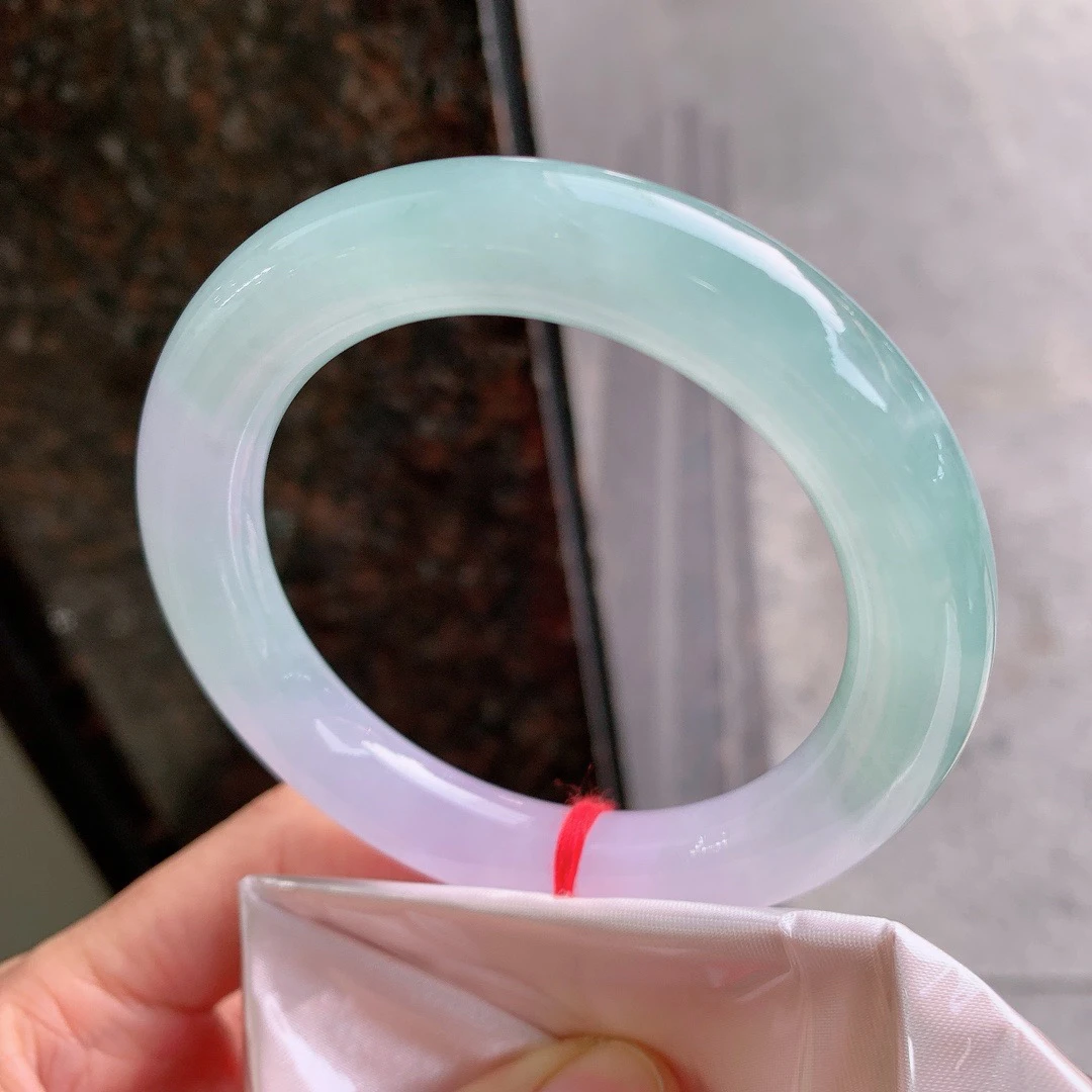 天然翡翠A货冰种手镯，圈口57-58圆条冰紫冰晴 完美尺寸57.5/11.3