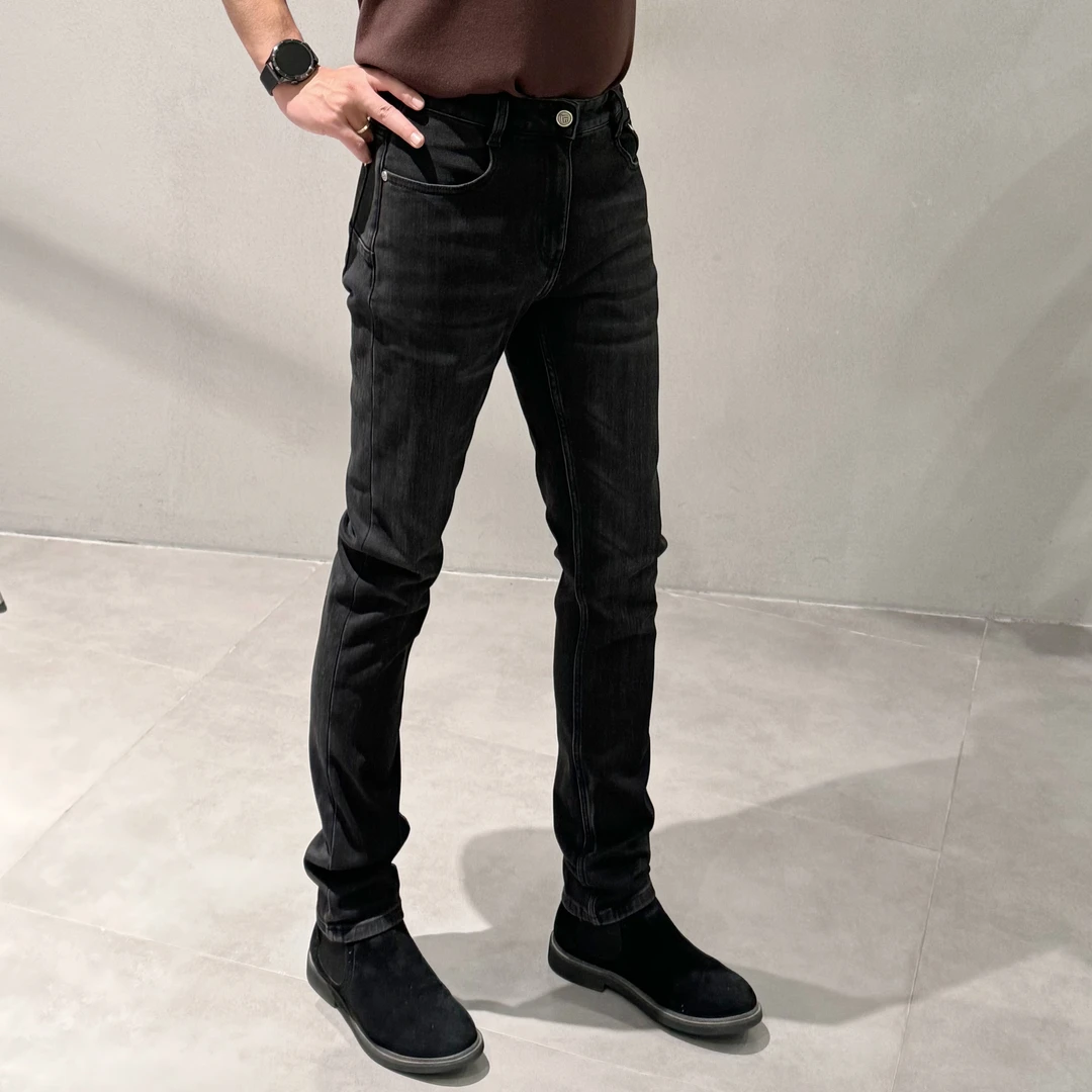 男士百搭时尚休闲商务显腿长弹力薄绒牛仔裤